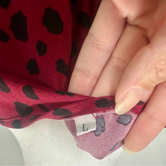 Dark Red Polka Dot Pleated Faux Wrap Dress Size L - Picture 11 of 13